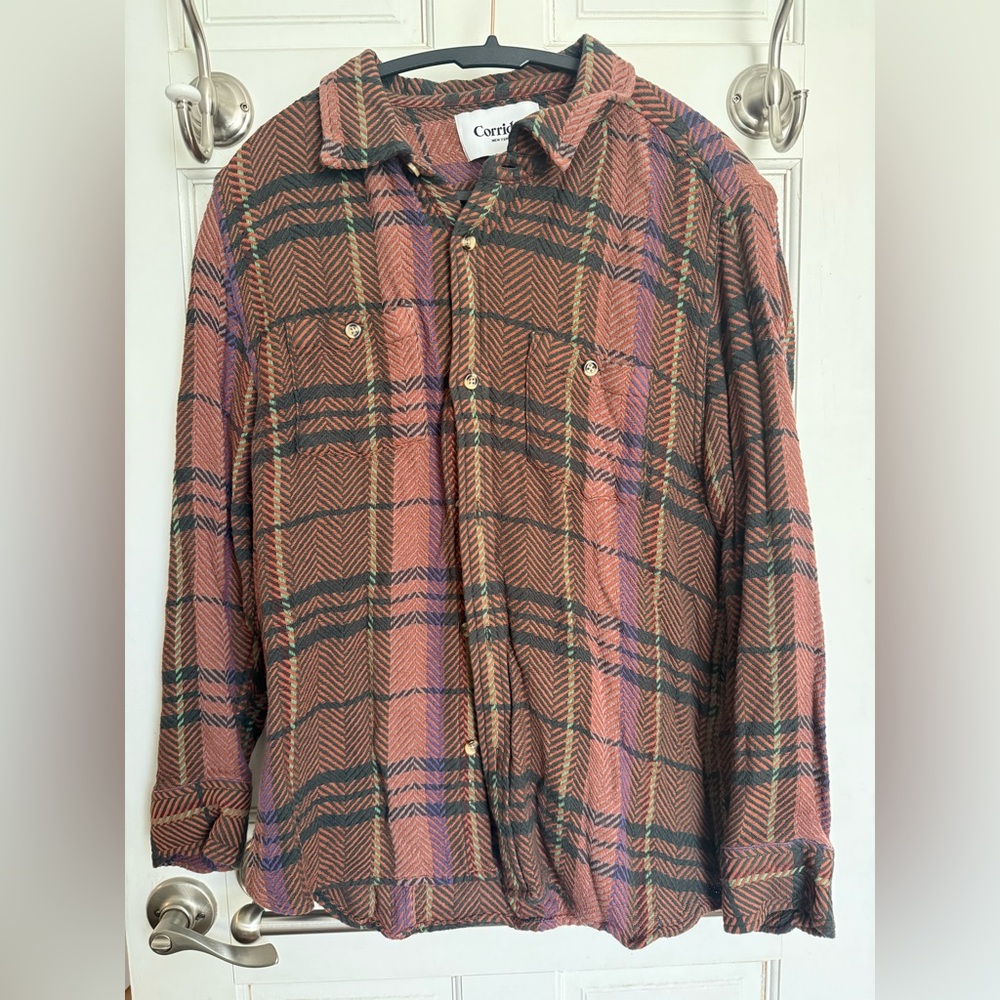 Corridor button down shirt acid plaid “totem” color